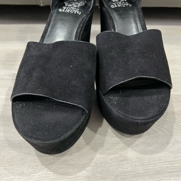 Vince Camuto Black Suede Heels Wedges Open Toe Ankle Strap 8.5 - Picture 7 of 10